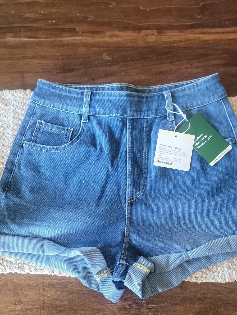 Denim High-Waist Rolled Hem Shorts - Blue